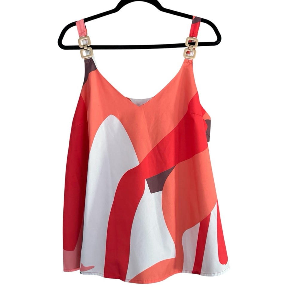 SHEIN Red and White and Orange Graphic Sleeveless Blouse 1XL